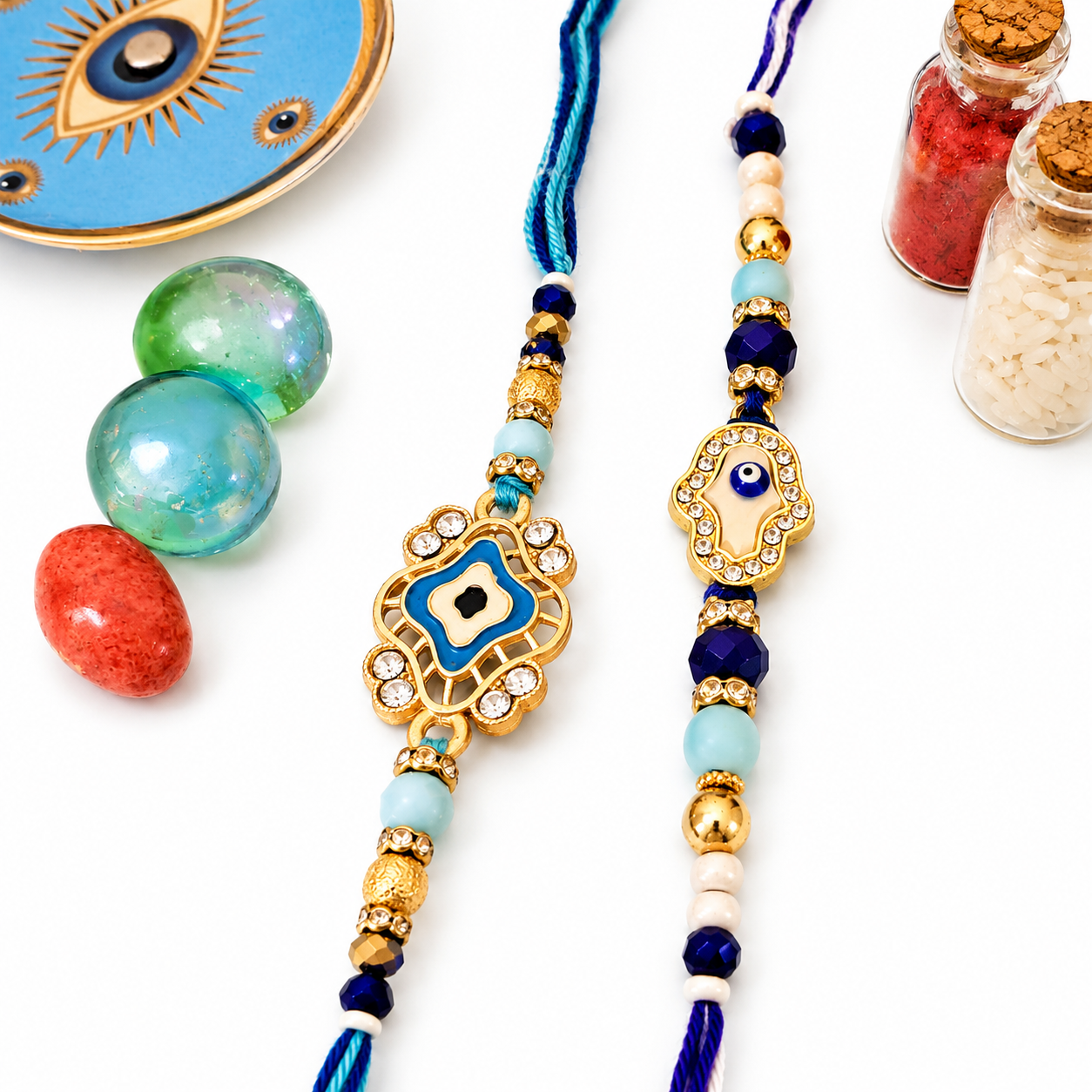 Premium Rakhi Gift Set - Handcrafted Meenakari Rakhi, Fridge Magnet, Roli Chawal Pack | Rakshabandhan Celebration Combo