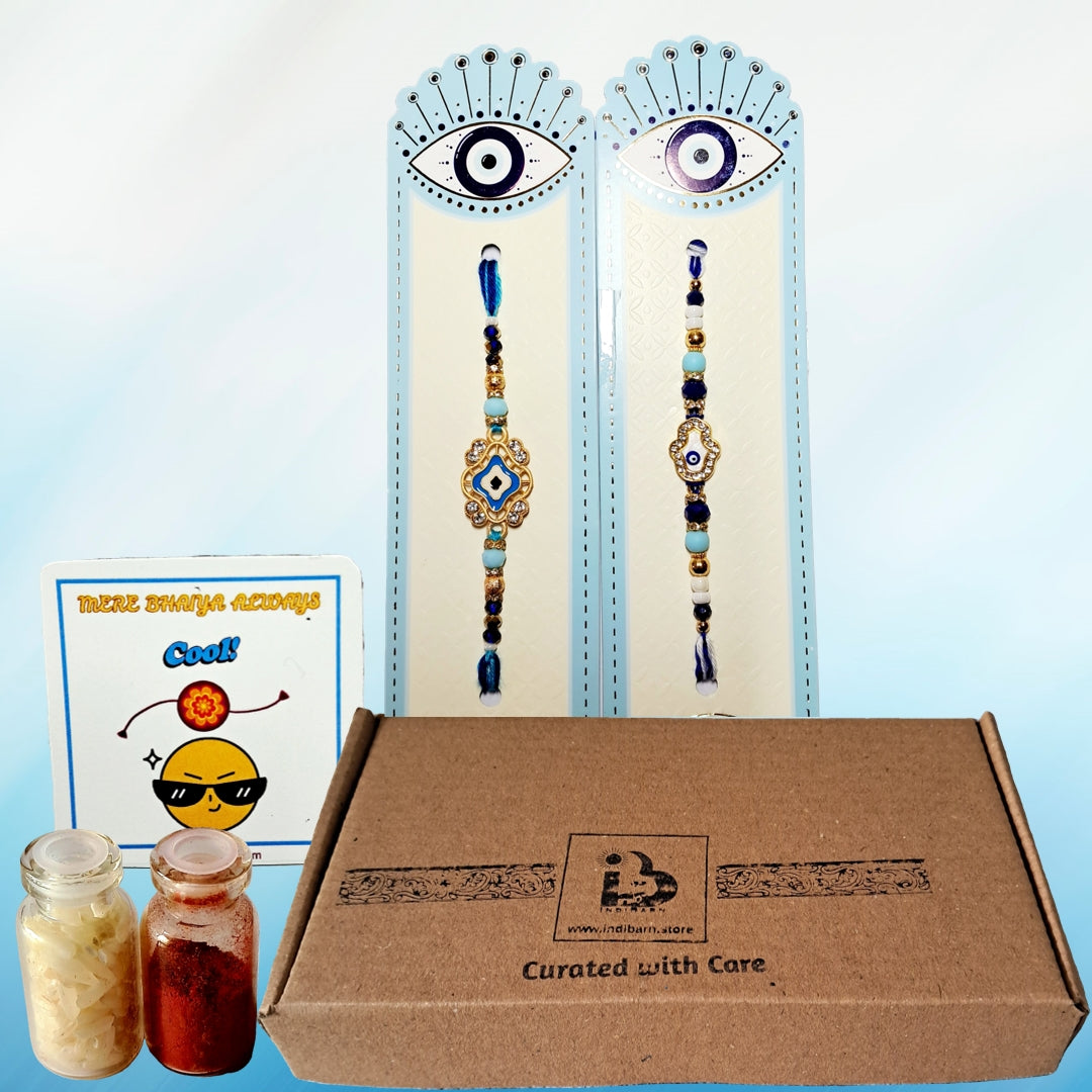 Premium Rakhi Gift Set - Handcrafted Meenakari Rakhi, Fridge Magnet, Roli Chawal Pack | Rakshabandhan Celebration Combo