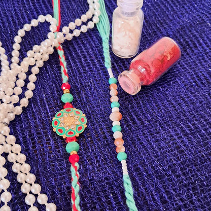 Premium Rakhi Gift Set - Handcrafted Meenakari Rakhi, Fridge Magnet, Roli Chawal Pack | Rakshabandhan Celebration Combo