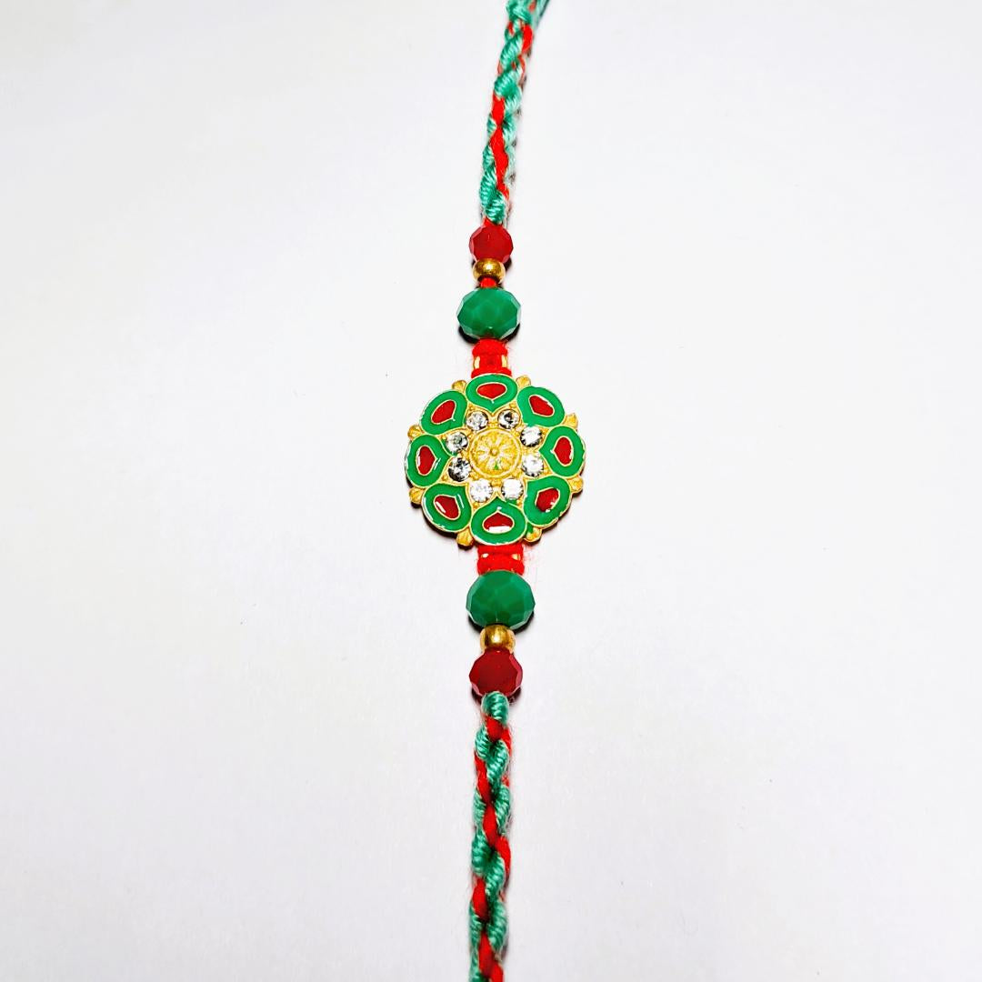 Premium Rakhi Gift Set - Handcrafted Meenakari Rakhi, Fridge Magnet, Roli Chawal Pack | Rakshabandhan Celebration Combo