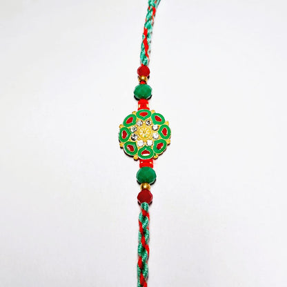 Premium Rakhi Gift Set - Handcrafted Meenakari Rakhi, Fridge Magnet, Roli Chawal Pack | Rakshabandhan Celebration Combo