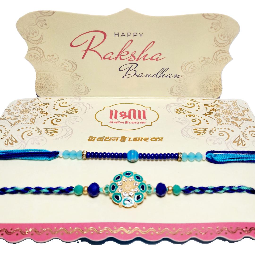 Premium Rakhi Gift Set - Handcrafted Meenakari Rakhi, Fridge Magnet, Roli Chawal Pack | Rakshabandhan Celebration Combo
