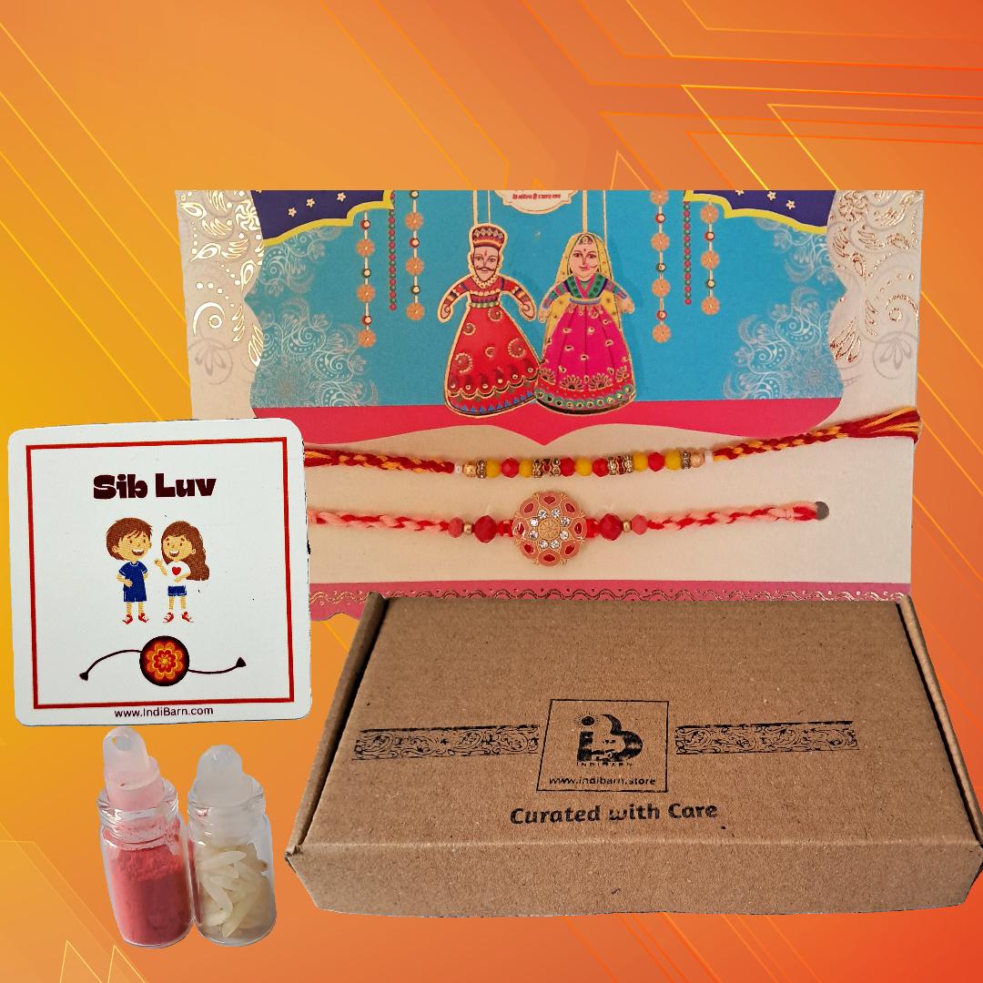 Premium Rakhi Gift Set - Handcrafted Meenakari Rakhi, Fridge Magnet, Roli Chawal Pack | Rakshabandhan Celebration Combo