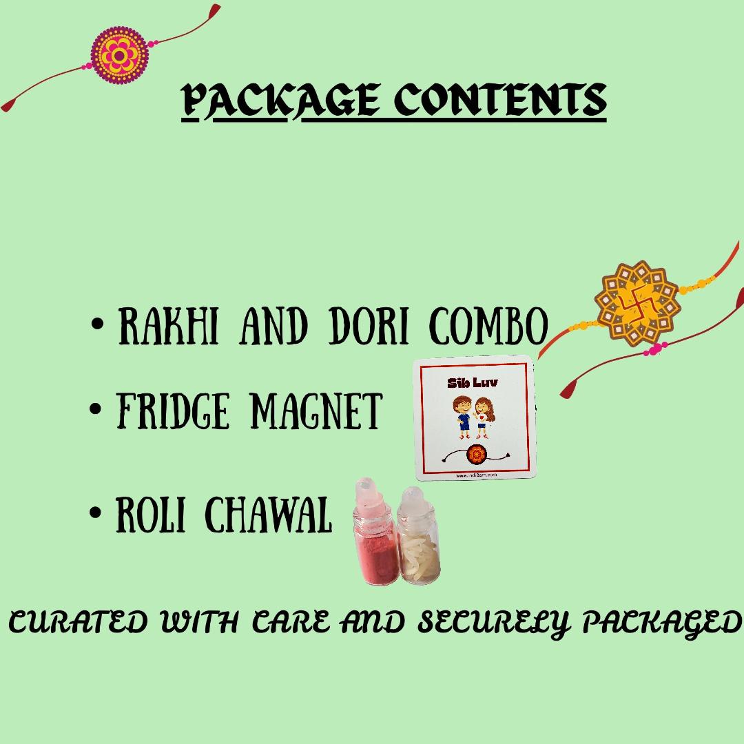 Premium Rakhi Gift Set - Handcrafted Meenakari Rakhi, Fridge Magnet, Roli Chawal Pack | Rakshabandhan Celebration Combo