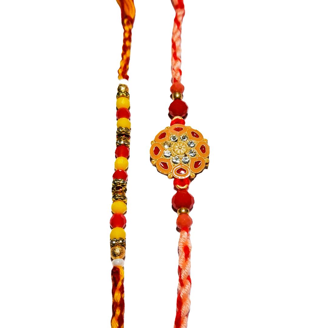 Premium Rakhi Gift Set - Handcrafted Meenakari Rakhi, Fridge Magnet, Roli Chawal Pack | Rakshabandhan Celebration Combo