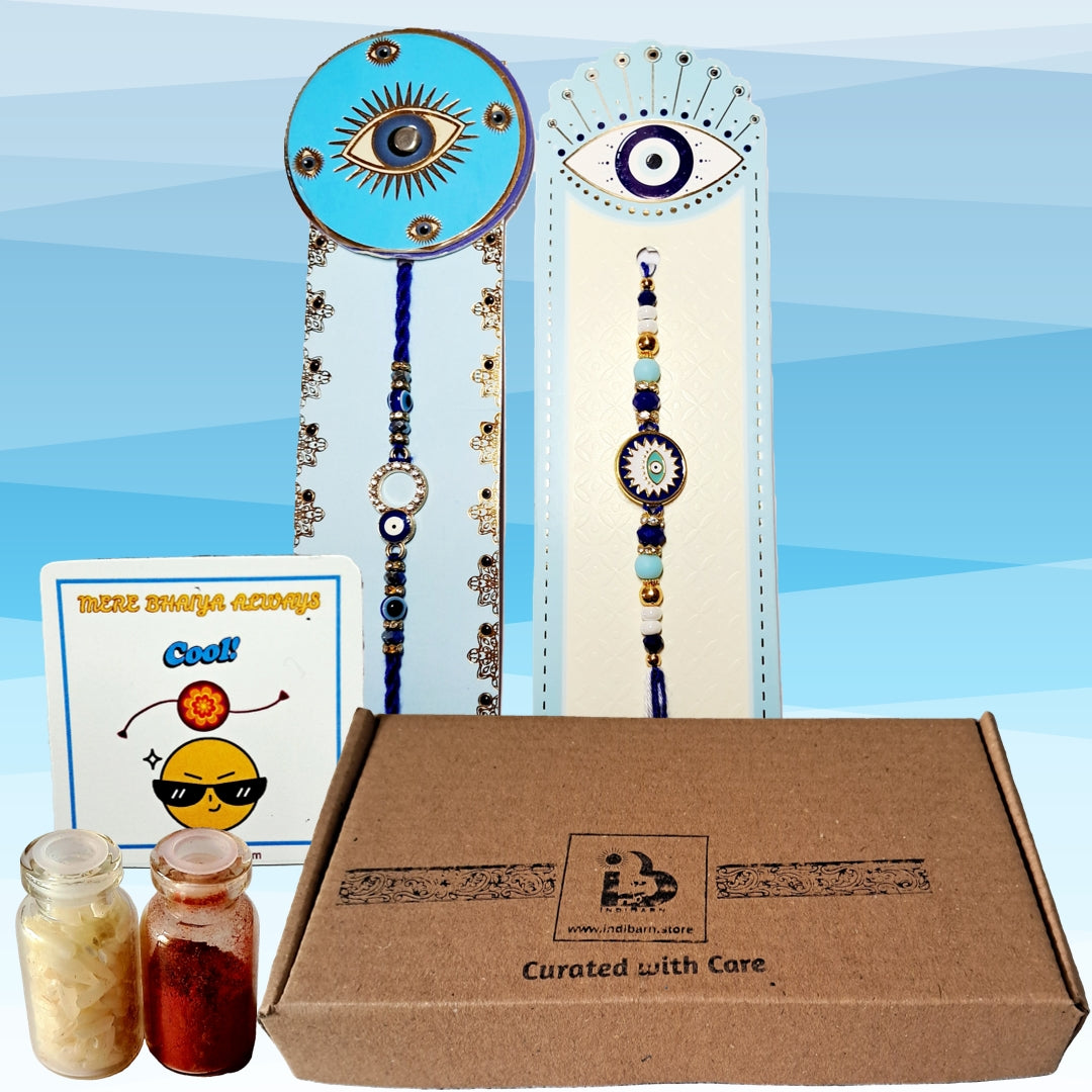 Premium Rakhi Gift Set - Handcrafted Meenakari Rakhi, Fridge Magnet, Roli Chawal Pack | Rakshabandhan Celebration Combo