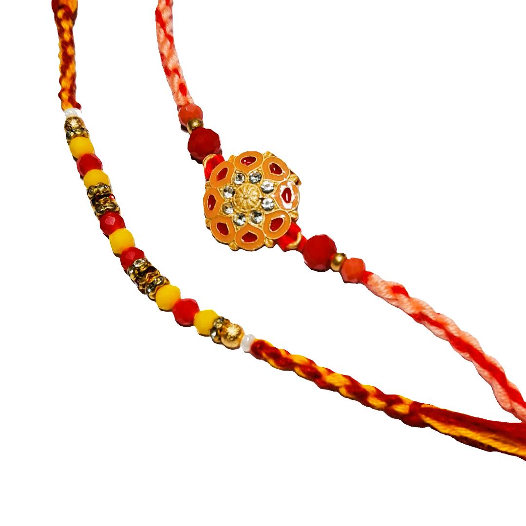 Premium Rakhi Gift Set - Handcrafted Meenakari Rakhi, Fridge Magnet, Roli Chawal Pack | Rakshabandhan Celebration Combo