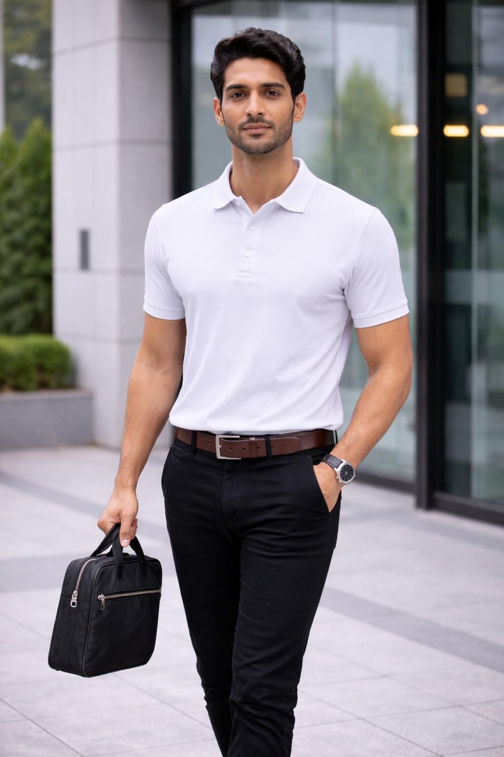 PiQCLUB Men's Solid Polo T-Shirt — Cotton, Regular Fit