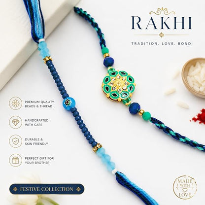 Premium Rakhi Gift Set - Handcrafted Meenakari Rakhi, Fridge Magnet, Roli Chawal Pack | Rakshabandhan Celebration Combo