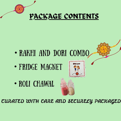 Decorative Rakhi Gift Set with Roli Chawal & Fridge Magnet | Raksha Bandhan