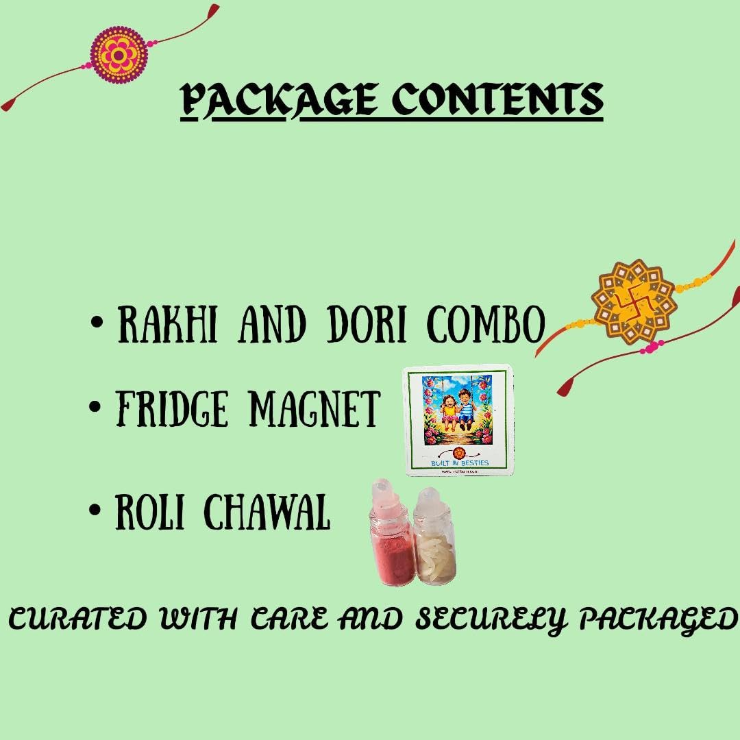 Decorative Rakhi Gift Set with Roli Chawal & Fridge Magnet | Raksha Bandhan