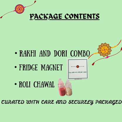 Decorative Rakhi Gift Set with Roli Chawal & Fridge Magnet | Raksha Bandhan