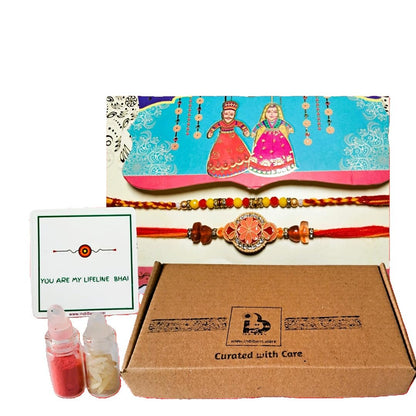 Decorative Rakhi Gift Set with Roli Chawal & Fridge Magnet | Raksha Bandhan