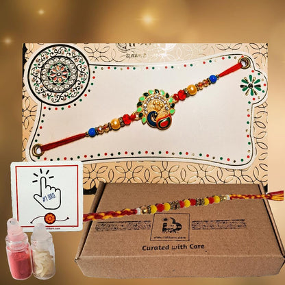 Decorative Rakhi Gift Set with Roli Chawal & Fridge Magnet | Raksha Bandhan