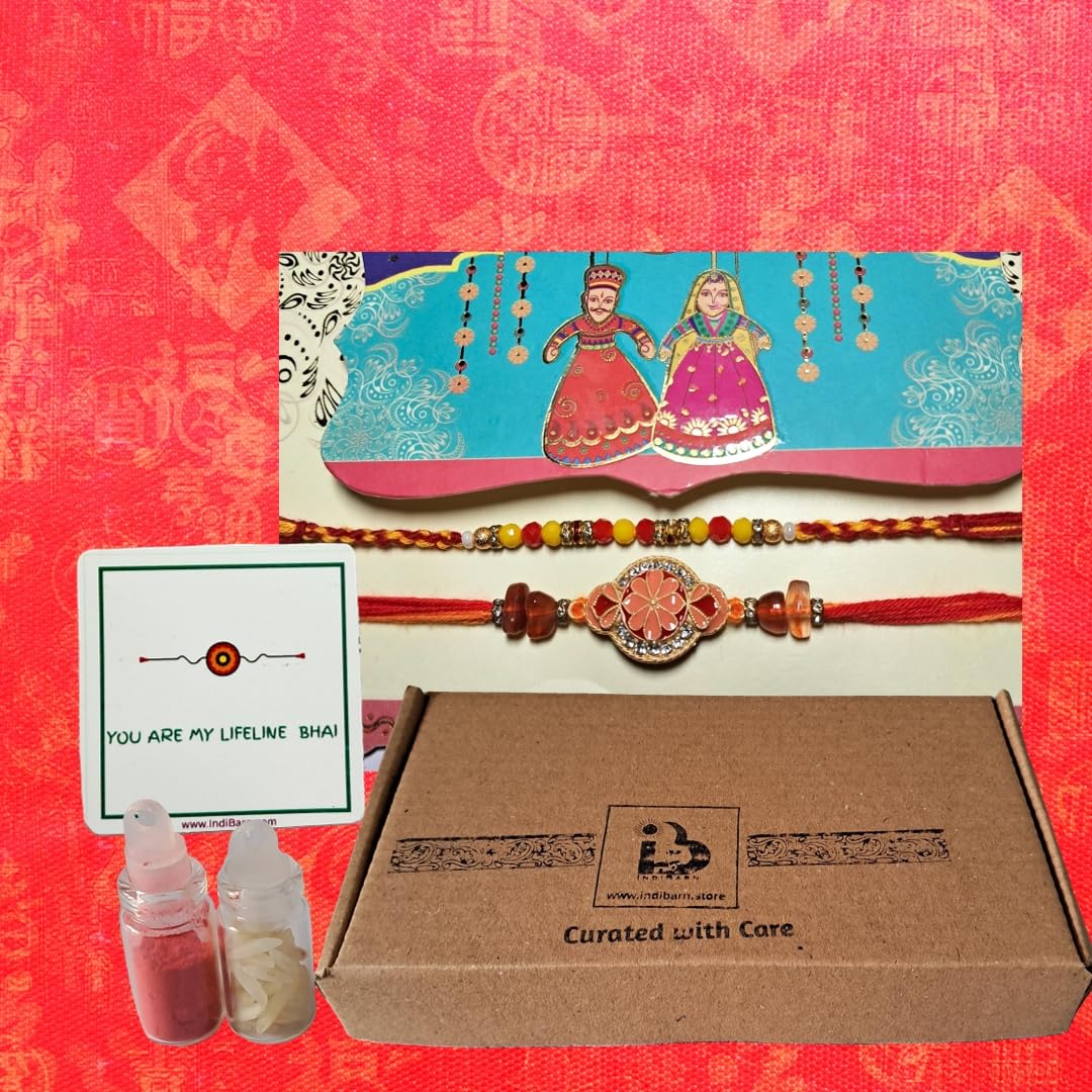 Decorative Rakhi Gift Set with Roli Chawal & Fridge Magnet | Raksha Bandhan