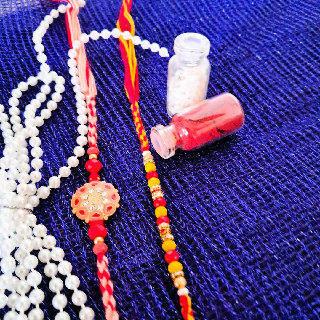 Premium Rakhi Gift Set - Handcrafted Meenakari Rakhi, Fridge Magnet, Roli Chawal Pack | Rakshabandhan Celebration Combo