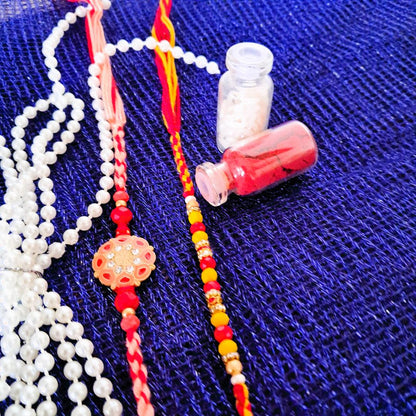Premium Rakhi Gift Set - Handcrafted Meenakari Rakhi, Fridge Magnet, Roli Chawal Pack | Rakshabandhan Celebration Combo