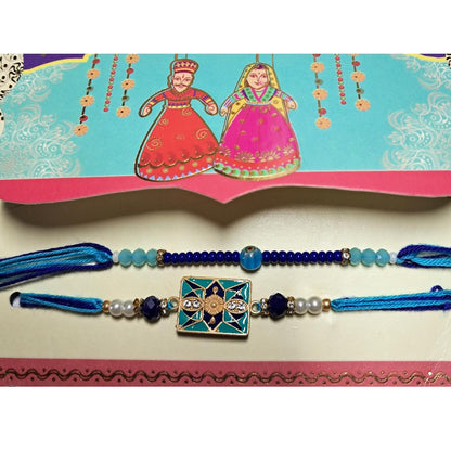 Premium Rakhi Gift Set - Handcrafted Meenakari Rakhi, Fridge Magnet, Roli Chawal Pack | Rakshabandhan Celebration Combo