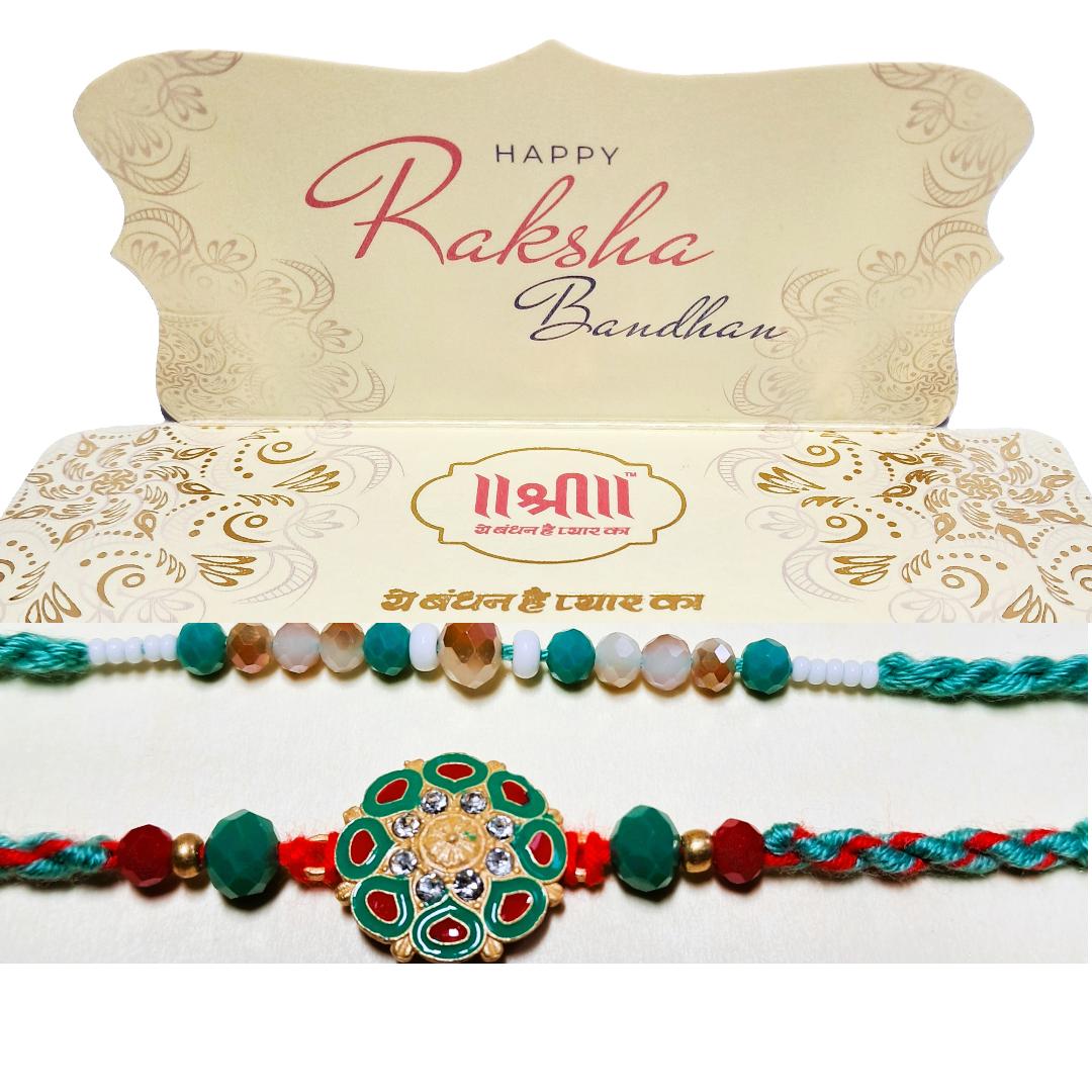Premium Rakhi Gift Set - Handcrafted Meenakari Rakhi, Fridge Magnet, Roli Chawal Pack | Rakshabandhan Celebration Combo