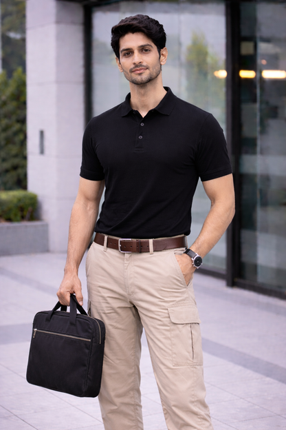 PiQCLUB Men's Solid Polo T-Shirt — Cotton, Regular Fit