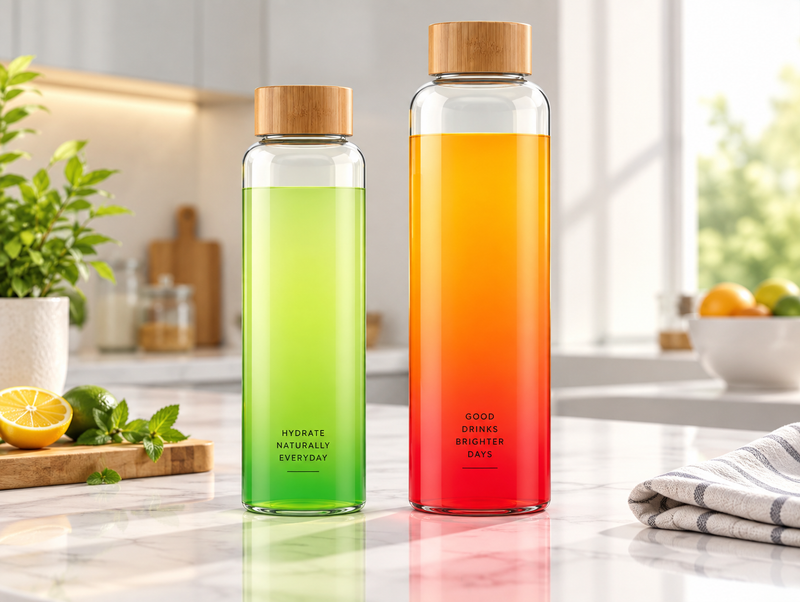 Decorative Glass Water Bottle with Bamboo Lid
