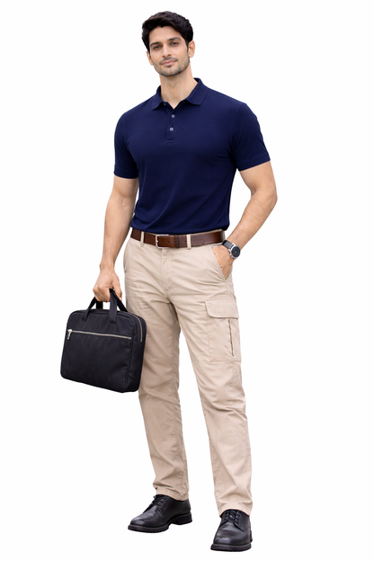 PiQCLUB Men's Solid Polo T-Shirt — Cotton, Regular Fit