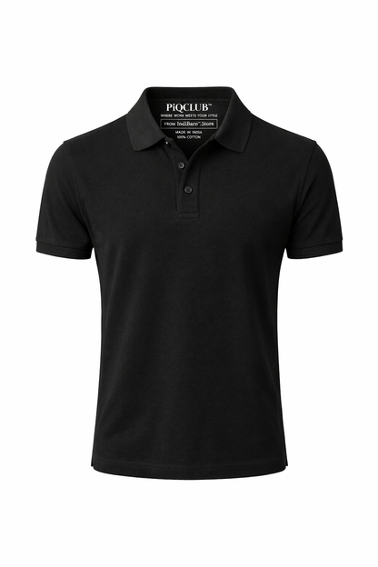 PiQCLUB Men's Solid Polo T-Shirt — Cotton, Regular Fit
