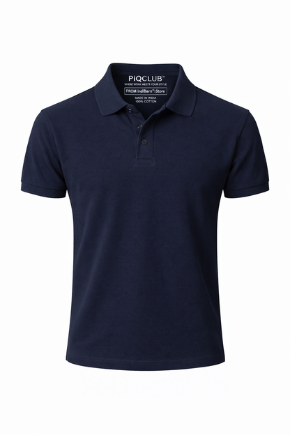 PiQCLUB Men's Solid Polo T-Shirt — Cotton, Regular Fit