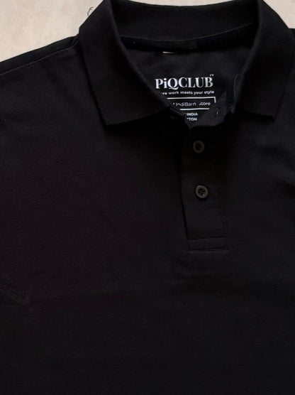 PiQCLUB Men's Solid Polo T-Shirt — Cotton, Regular Fit