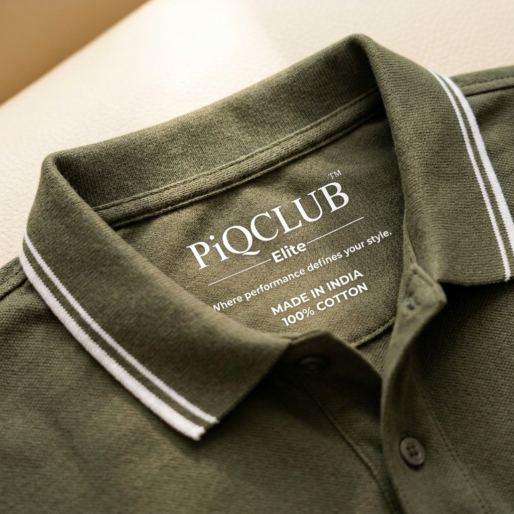 Olive-green polo with white neck print